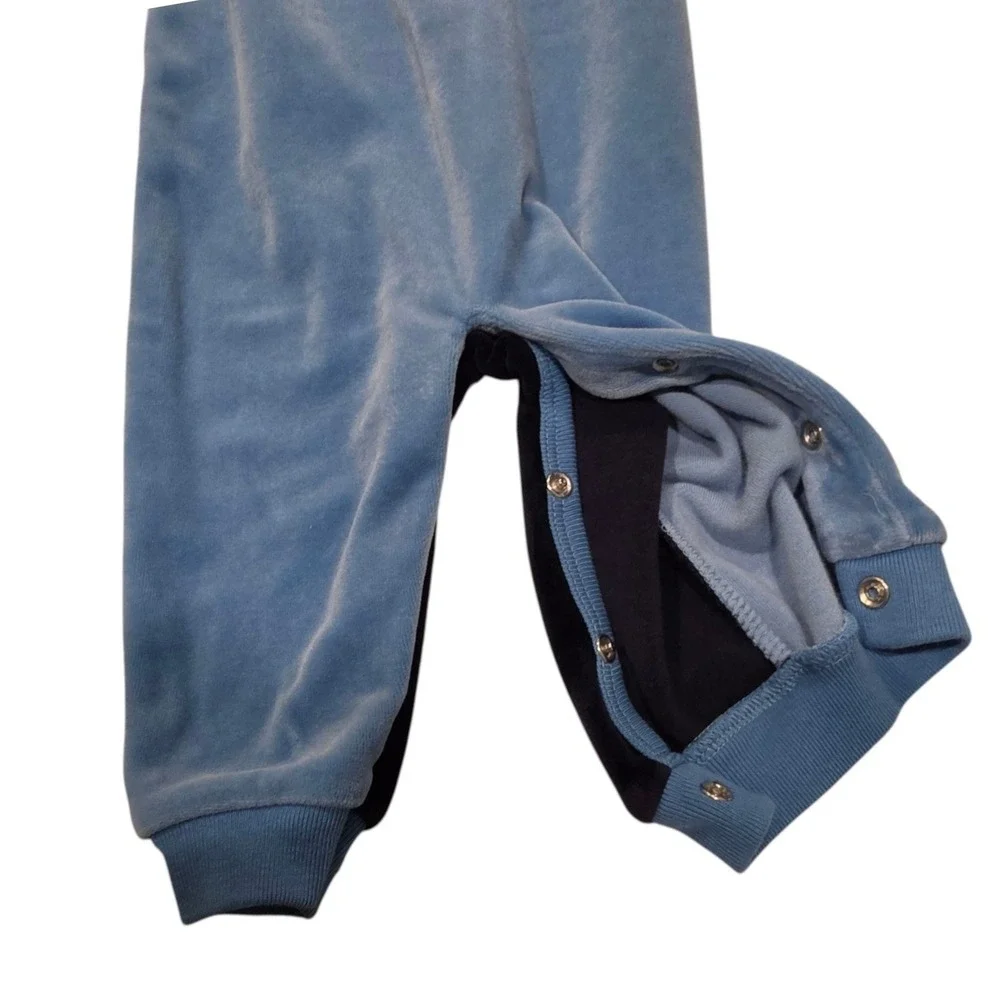 Ralph Lauren Baby Boy Coverall Blue Velour Colorblock Polo Romper 9M